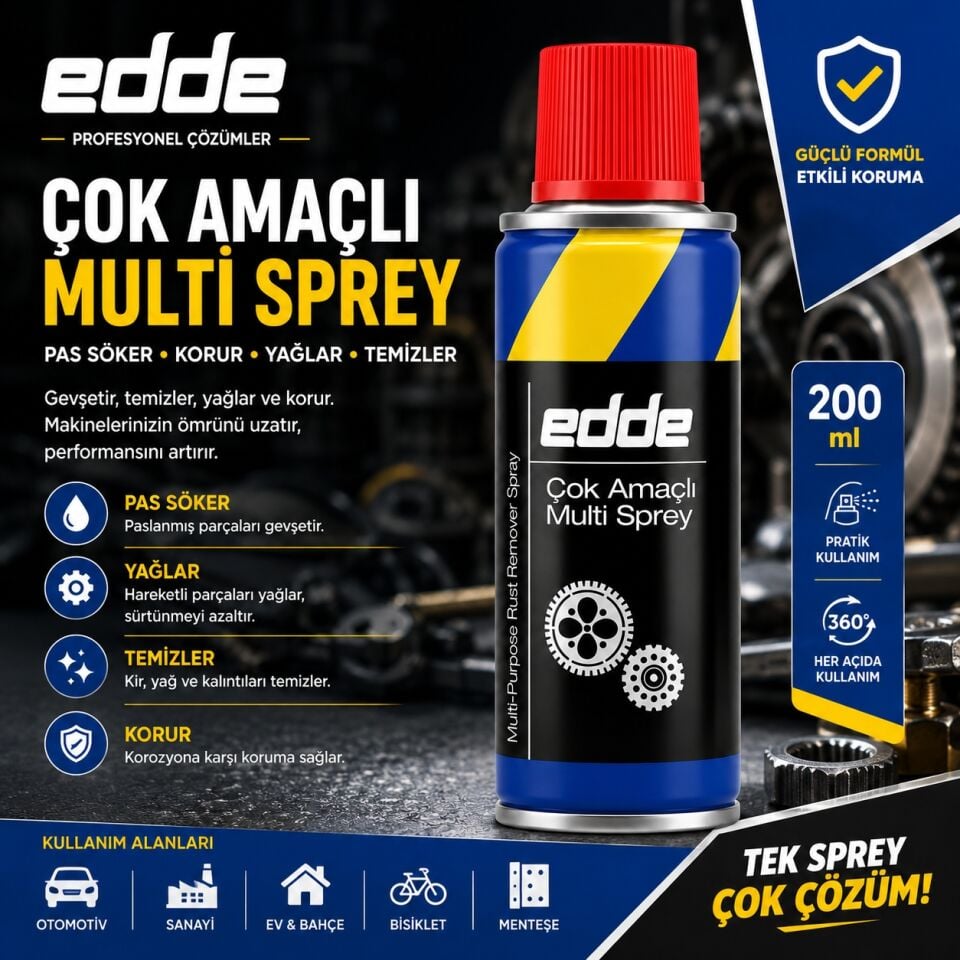 Edde Araba Araç Oto Çok Amaçlı Multi Sprey 200ML Pas Sökücü Yağlayıcı