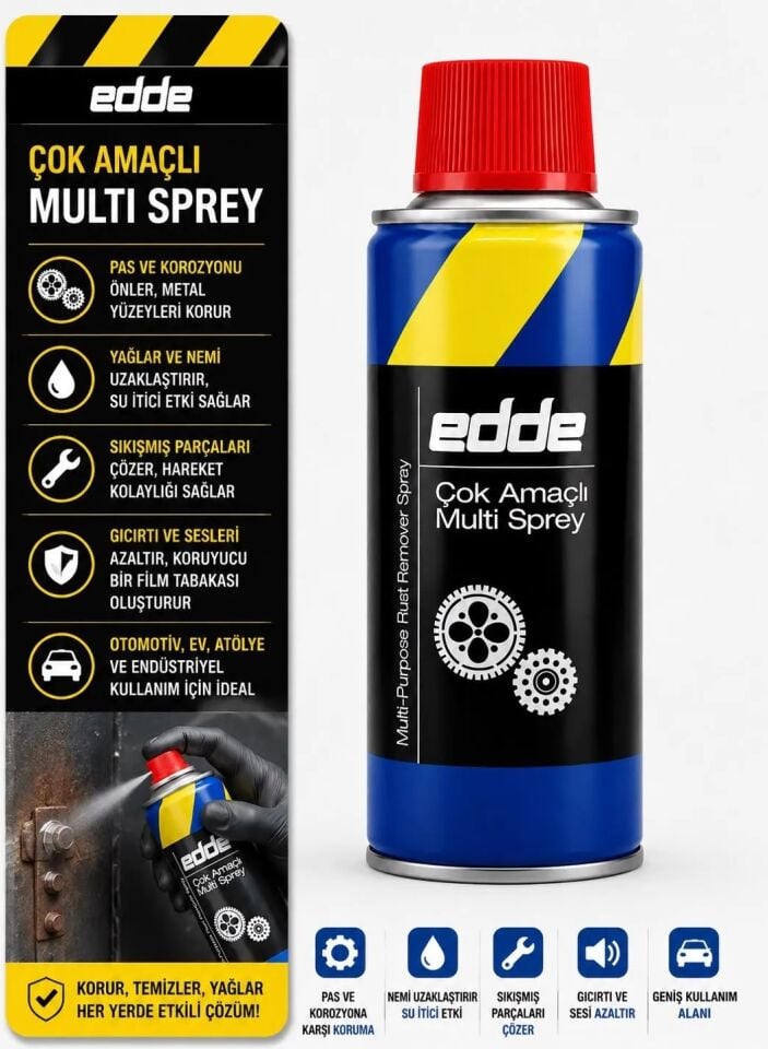 Edde Araba Araç Oto Çok Amaçlı Multi Sprey 200ML Pas Sökücü Yağlayıcı
