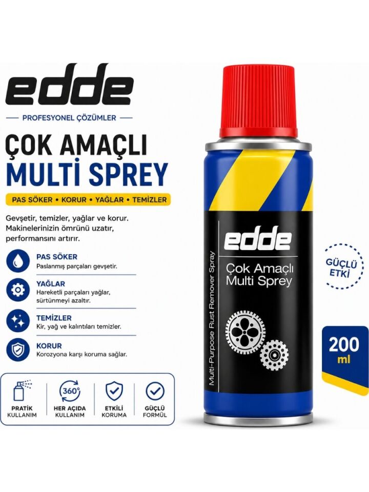 Edde Araba Araç Oto Çok Amaçlı Multi Sprey 200ML Pas Sökücü Yağlayıcı