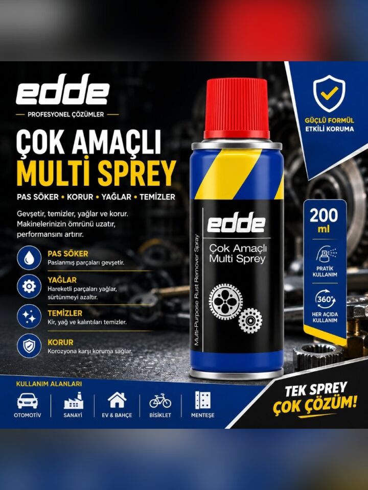 Edde Araba Araç Oto Çok Amaçlı Multi Sprey 200ML Pas Sökücü Yağlayıcı