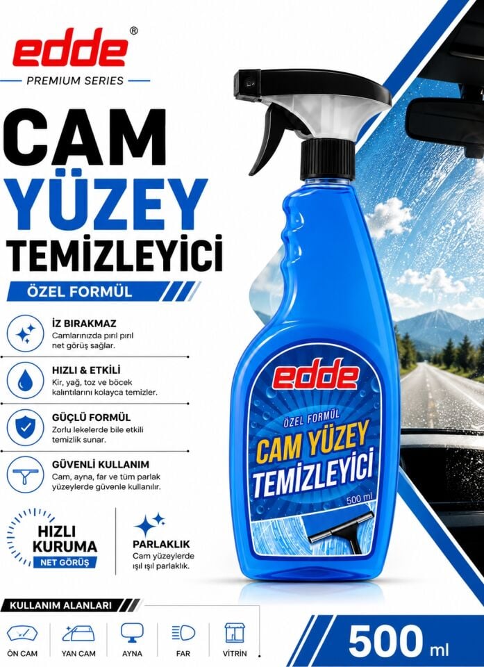 Edde Araba Araç Oto Cam Yüzey Temizleyici 500 ml Oto Detailing