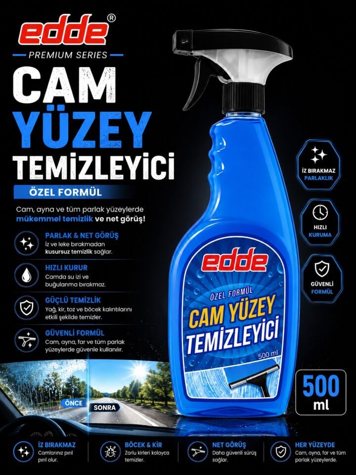 Edde Araba Araç Oto Cam Yüzey Temizleyici 500 ml Oto Detailing