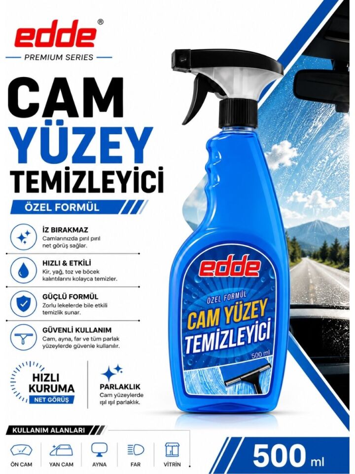 Edde Araba Araç Oto Cam Yüzey Temizleyici 500 ml Oto Detailing