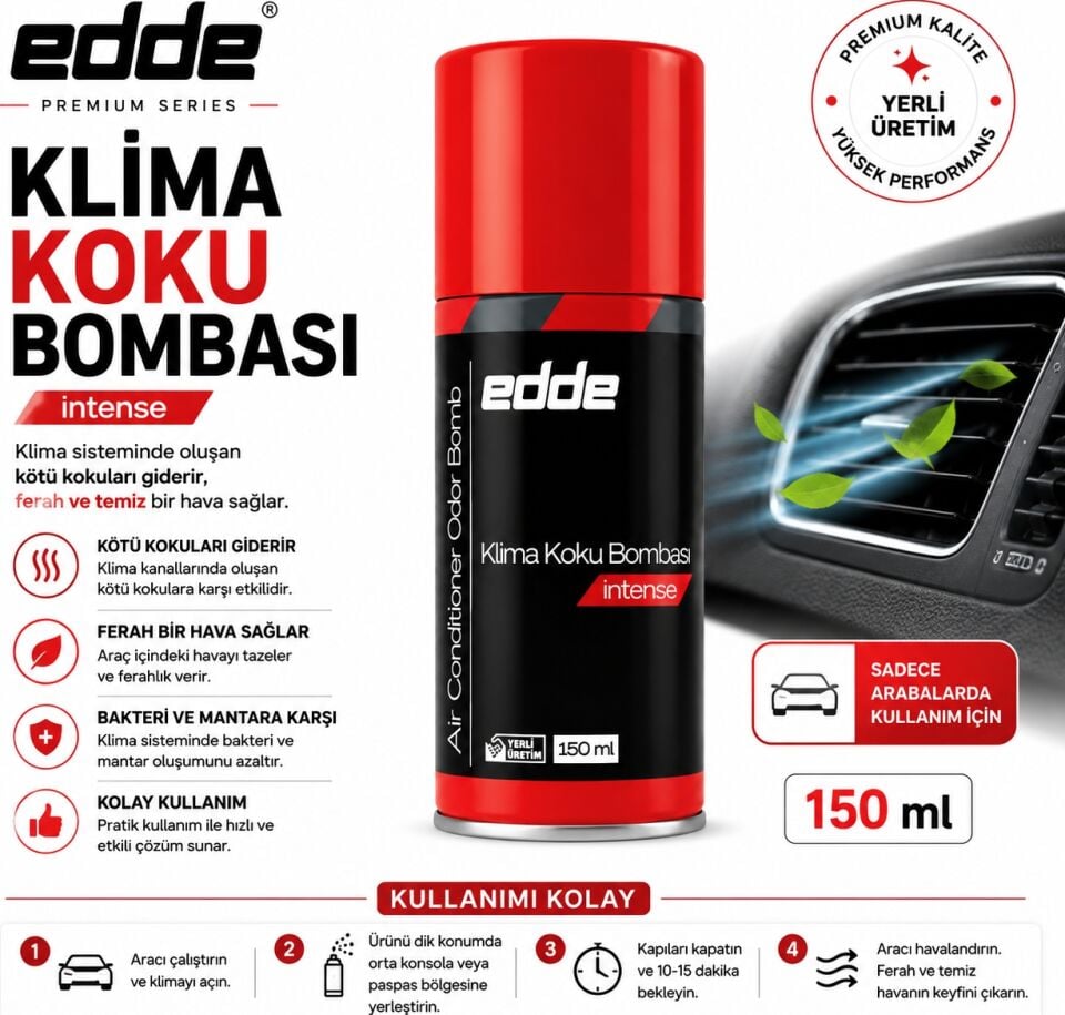 Edde Araba Araç Oto Klima Koku Bombası Klima Temizleyici 150 ml Oto Detailing Intense