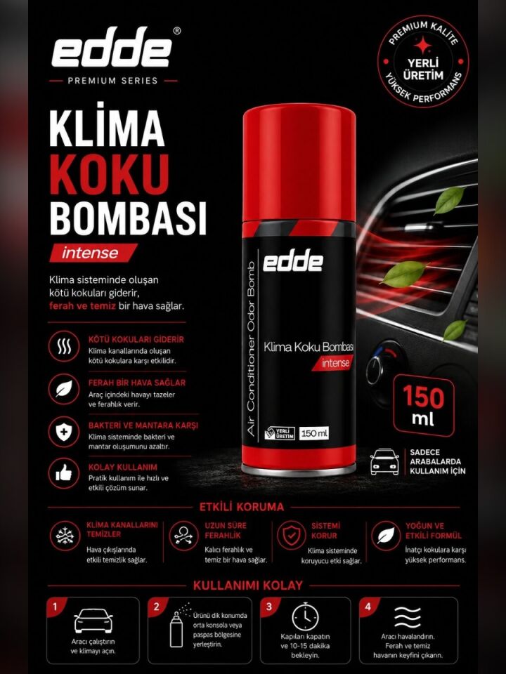 Edde Araba Araç Oto Klima Koku Bombası Klima Temizleyici 150 ml Oto Detailing Intense