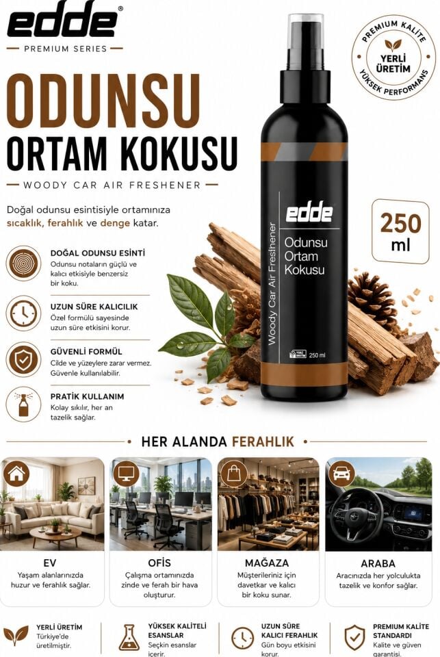 Edde Odunsu Kokulu Ferah Kalıcı Araba Araç Oto Kokusu Araç Içi Kokuları 250 ml Bambu Oto Parfümü Oto Detailing