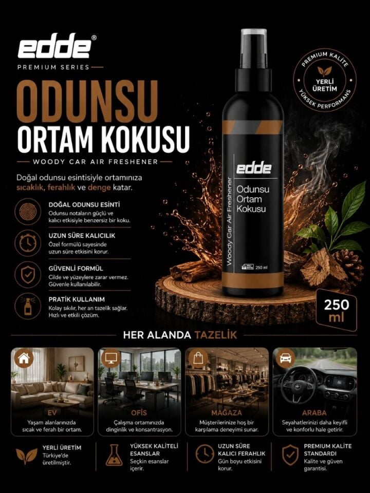 Edde Odunsu Kokulu Ferah Kalıcı Araba Araç Oto Kokusu Araç Içi Kokuları 250 ml Bambu Oto Parfümü Oto Detailing