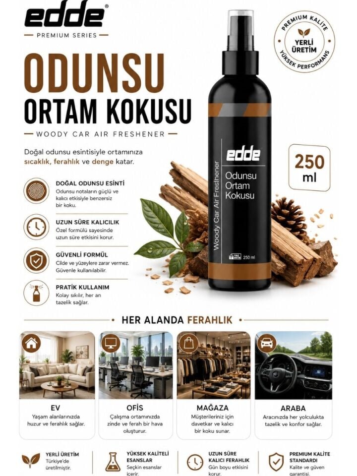 Edde Odunsu Kokulu Ferah Kalıcı Araba Araç Oto Kokusu Araç Içi Kokuları 250 ml Bambu Oto Parfümü Oto Detailing
