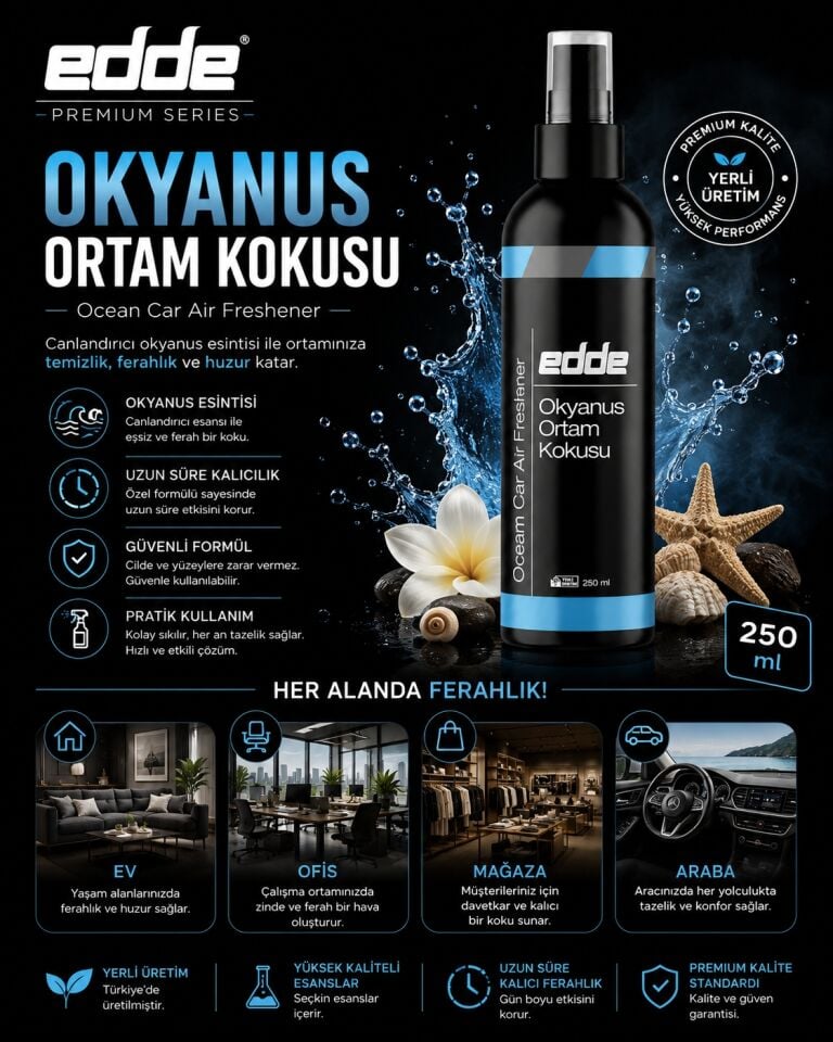 Edde Okyanus Kokulu Ferah Kalıcı Araba Araç Oto Kokusu Araç Içi Kokuları 250 ml Oto Parfümü Oto Detailing