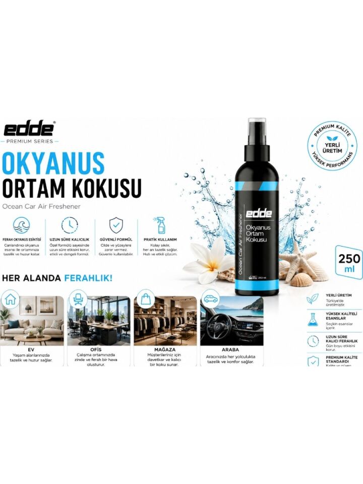 Edde Okyanus Kokulu Ferah Kalıcı Araba Araç Oto Kokusu Araç Içi Kokuları 250 ml Oto Parfümü Oto Detailing
