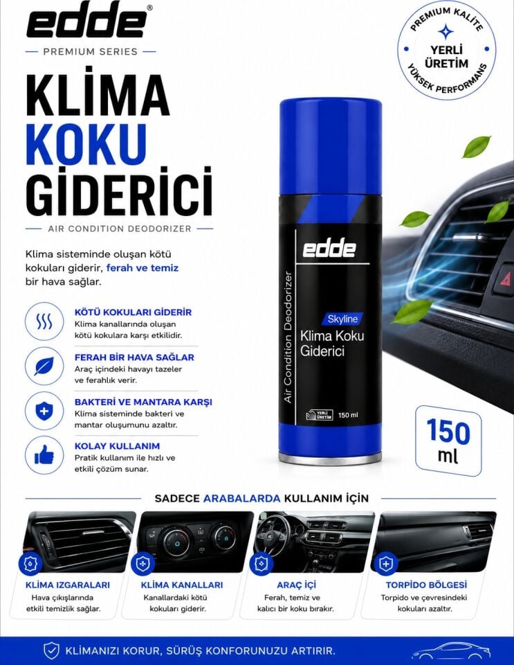 Edde Araba Araç Oto Klima Bombası Klima Koku Giderici Klima Temizleyici 150 ml Skyline