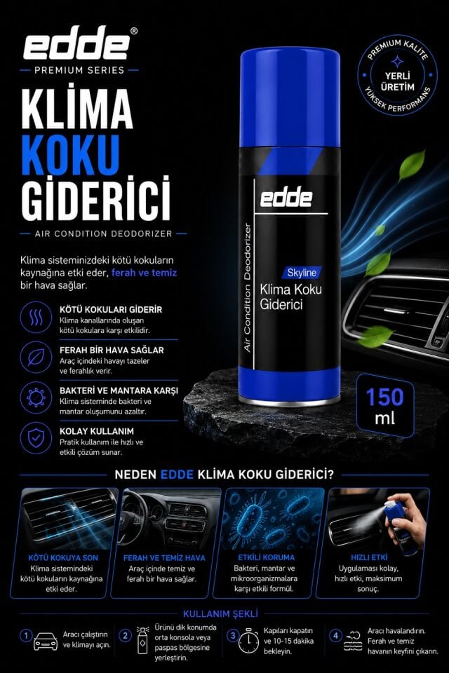 Edde Araba Araç Oto Klima Bombası Klima Koku Giderici Klima Temizleyici 150 ml Skyline