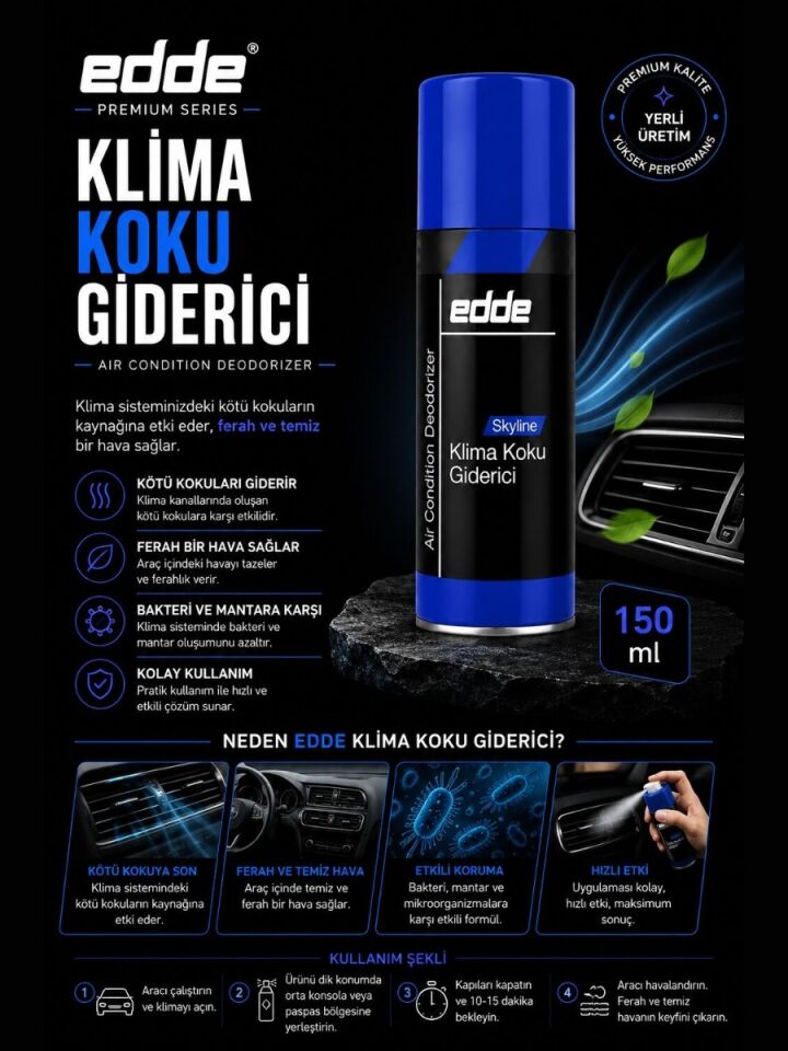 Edde Araba Araç Oto Klima Bombası Klima Koku Giderici Klima Temizleyici 150 ml Skyline