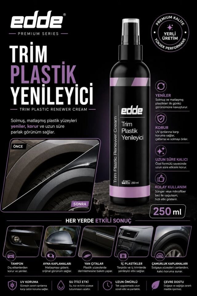 Edde Araba Araç Oto Trim Plastik Aksam Yenileyici Onarıcı Krem Plastik Yenileme Kremi 250 ml Detailing