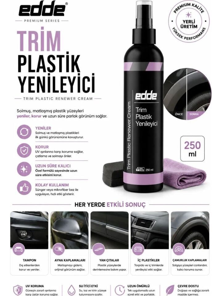 Edde Araba Araç Oto Trim Plastik Aksam Yenileyici Onarıcı Krem Plastik Yenileme Kremi 250 ml Detailing
