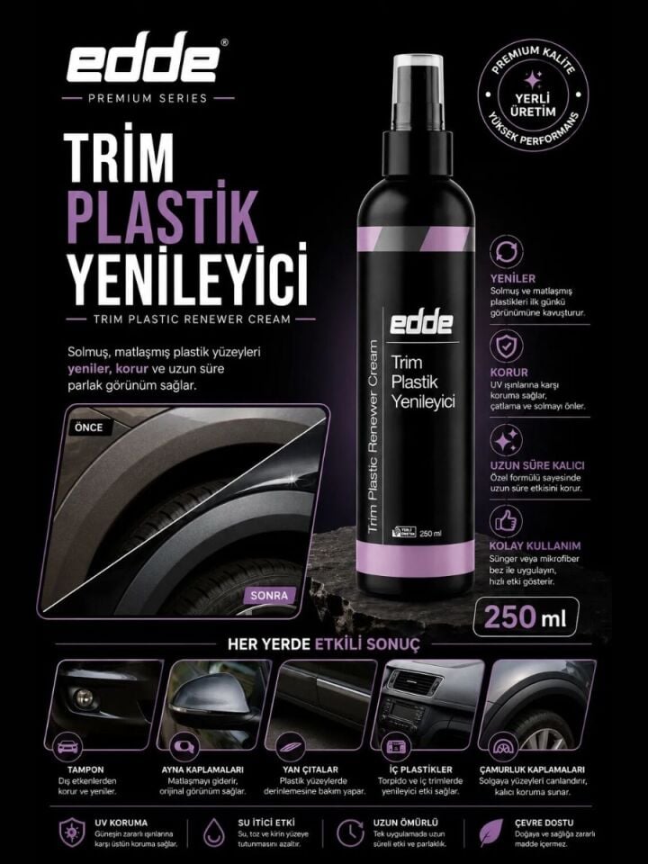 Edde Araba Araç Oto Trim Plastik Aksam Yenileyici Onarıcı Krem Plastik Yenileme Kremi 250 ml Detailing