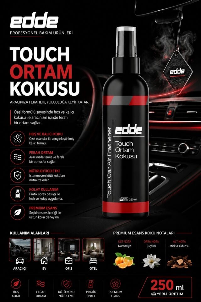 Edde Touch Araba Araç Oto Ortam Kokusu Araç Içi Kokuları Oto Parfümü 250 ml Oto Detailing