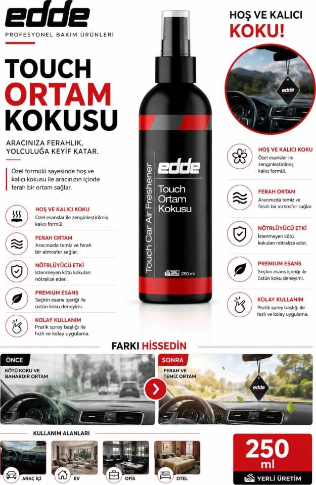 Edde Touch Araba Araç Oto Ortam Kokusu Araç Içi Kokuları Oto Parfümü 250 ml Oto Detailing