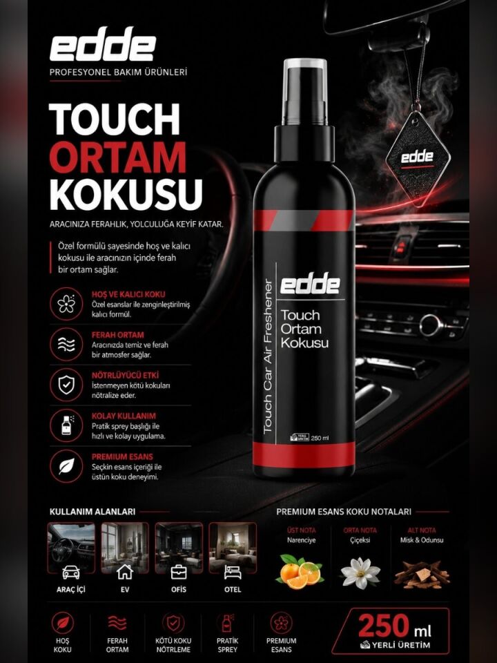 Edde Touch Araba Araç Oto Ortam Kokusu Araç Içi Kokuları Oto Parfümü 250 ml Oto Detailing