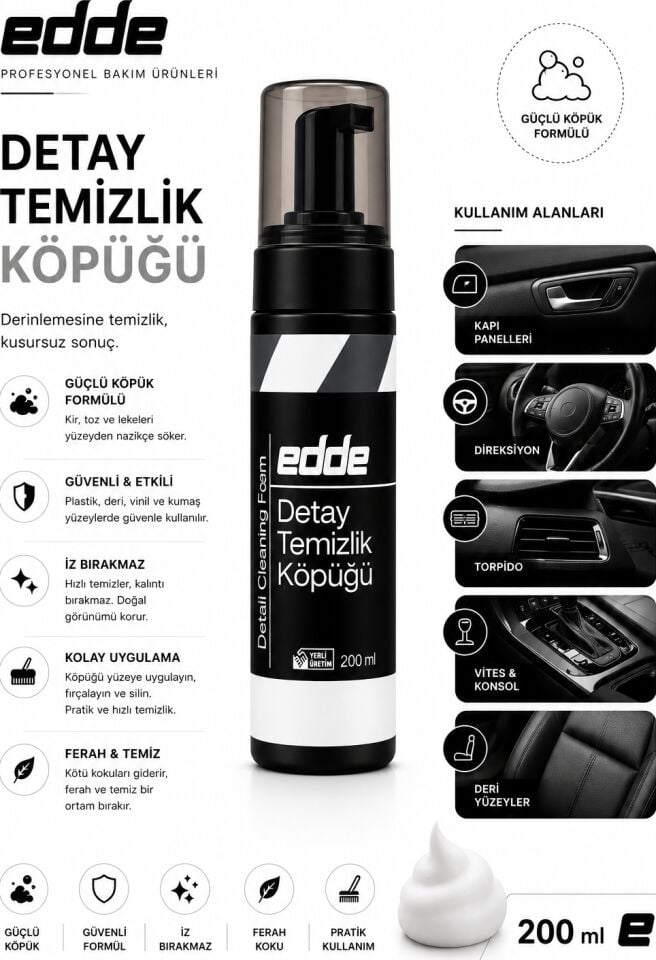Edde Araba Araç Oto Iç Mekan Detay Temizlik Köpüğü Temizleyici Köpük Araç Içi Temizleme Köpüğü 200 ml