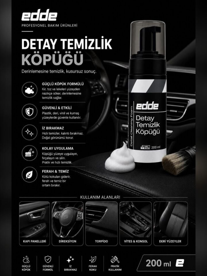 Edde Araba Araç Oto Iç Mekan Detay Temizlik Köpüğü Temizleyici Köpük Araç Içi Temizleme Köpüğü 200 ml