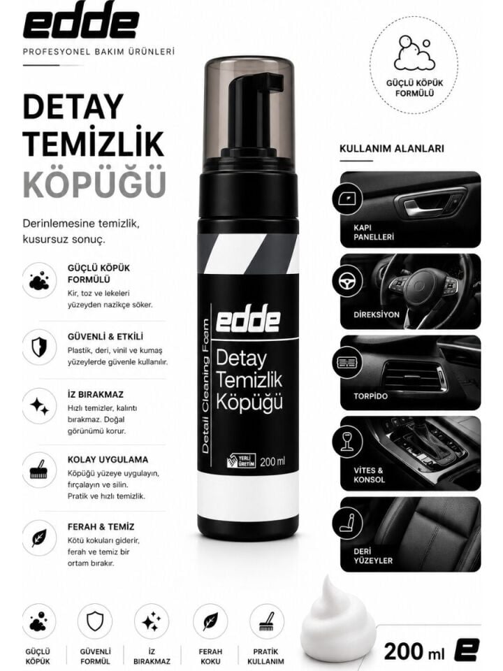 Edde Araba Araç Oto Iç Mekan Detay Temizlik Köpüğü Temizleyici Köpük Araç Içi Temizleme Köpüğü 200 ml