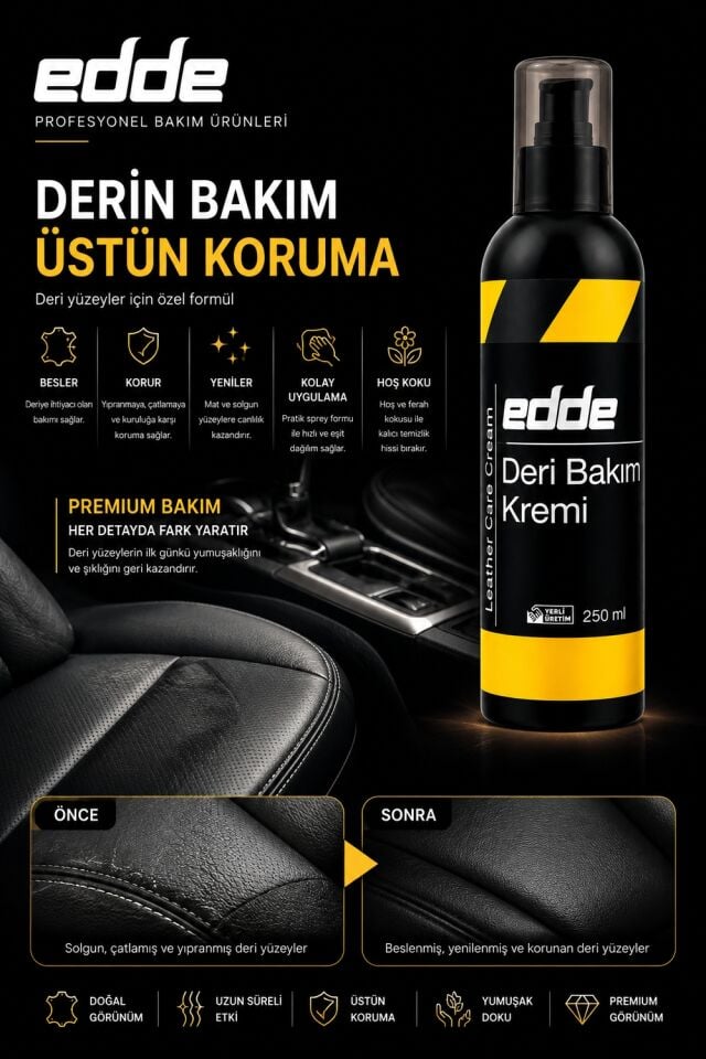 Edde Araba Araç Oto Besleyici Onarıcı Koltuk Deri Bakım Kremi 250 ml Oto Detailing