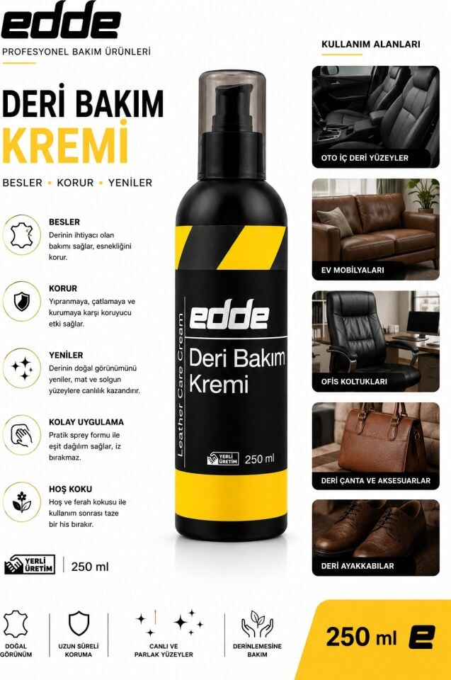 Edde Araba Araç Oto Besleyici Onarıcı Koltuk Deri Bakım Kremi 250 ml Oto Detailing