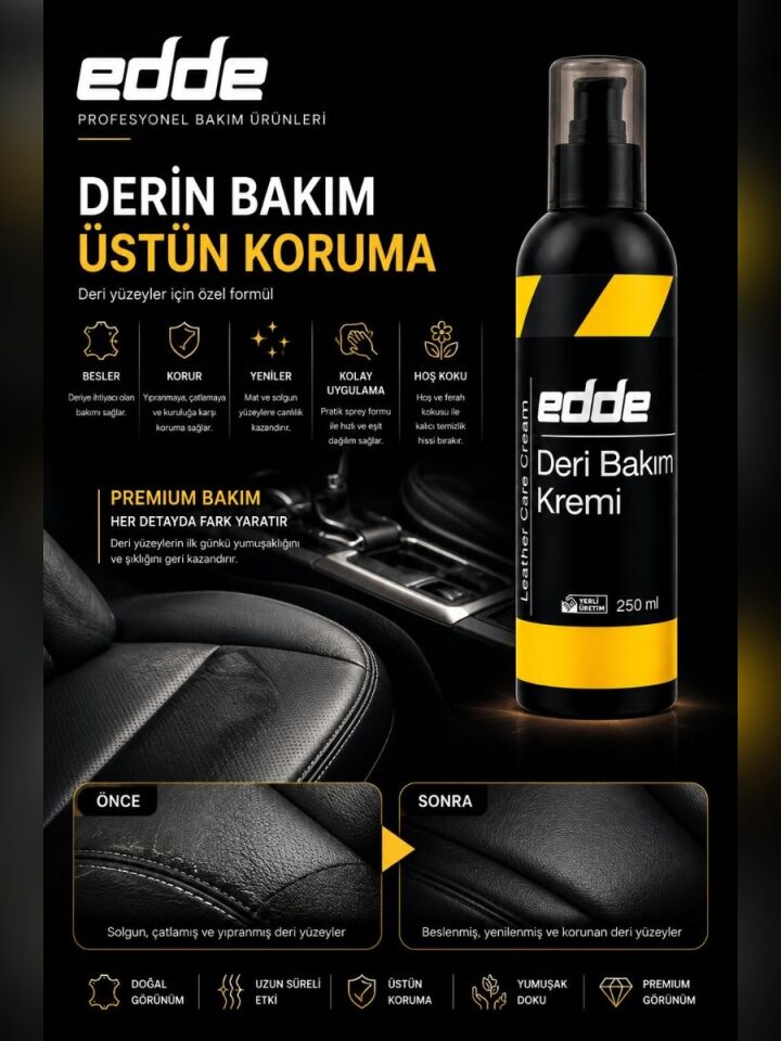 Edde Araba Araç Oto Besleyici Onarıcı Koltuk Deri Bakım Kremi 250 ml Oto Detailing