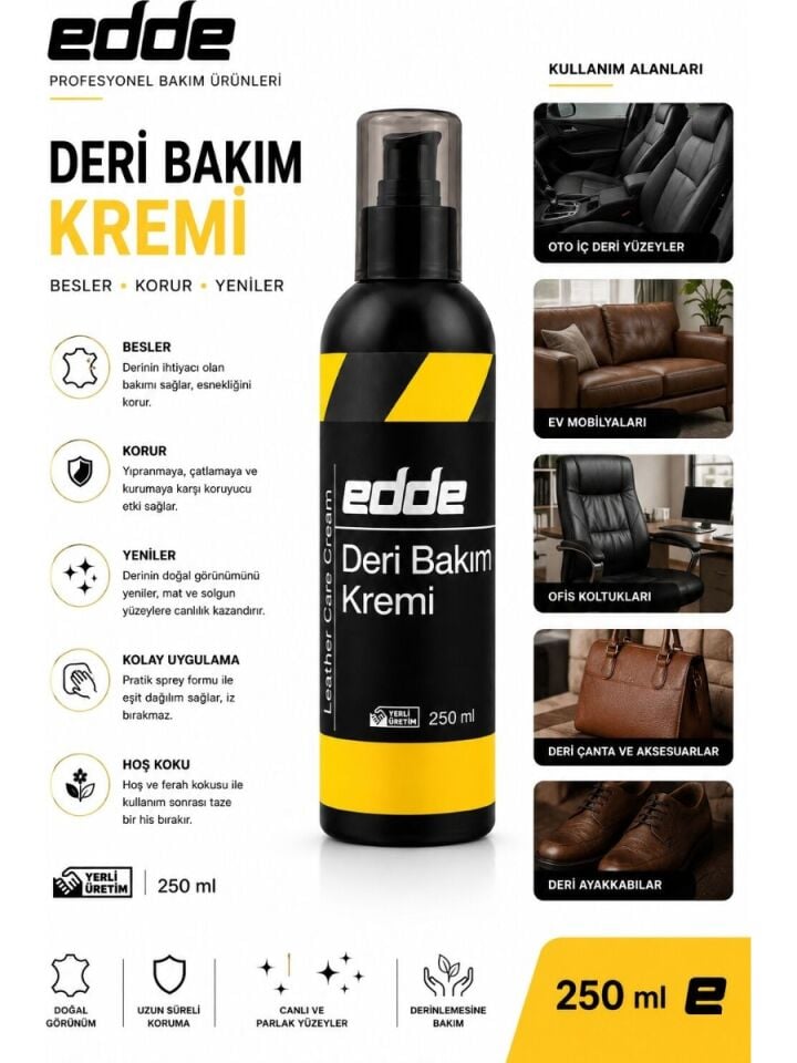 Edde Araba Araç Oto Besleyici Onarıcı Koltuk Deri Bakım Kremi 250 ml Oto Detailing
