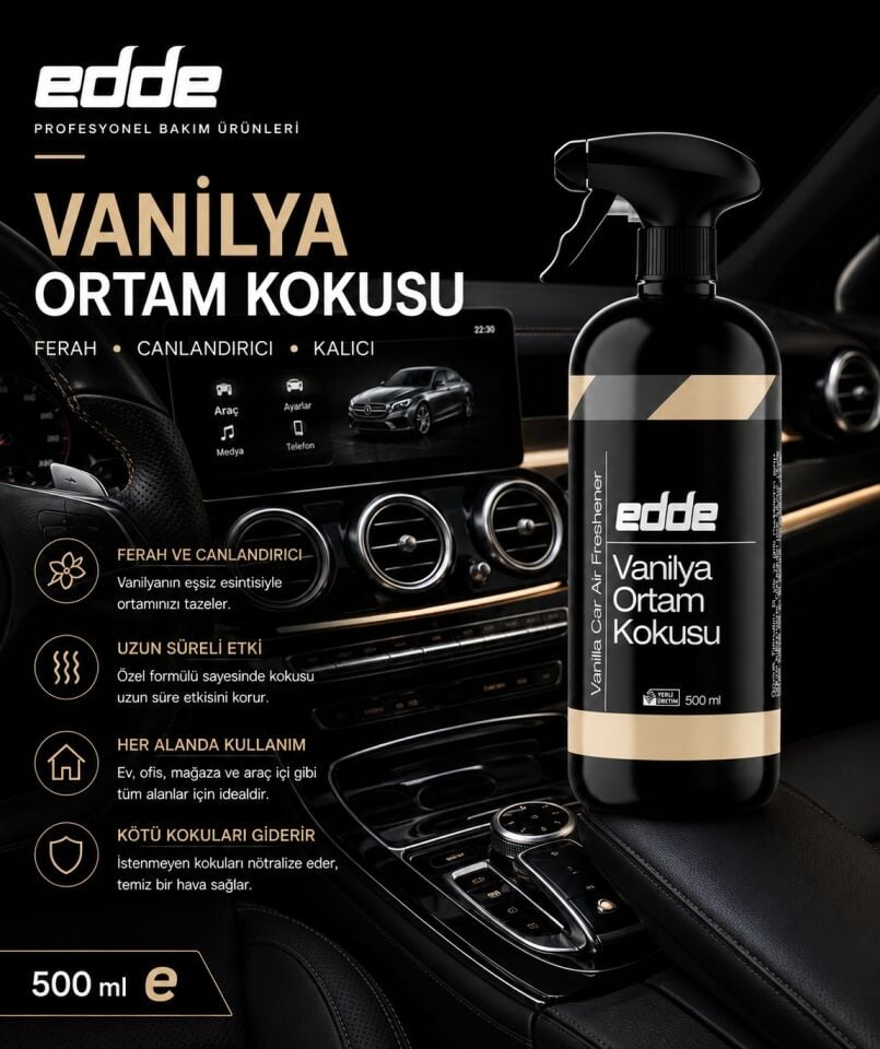 Edde Vanilya Kokulu Araba Araç Oto Ortam Kokusu Araç Içi Kokuları Oto Parfümü 500 ml Oto Detailing