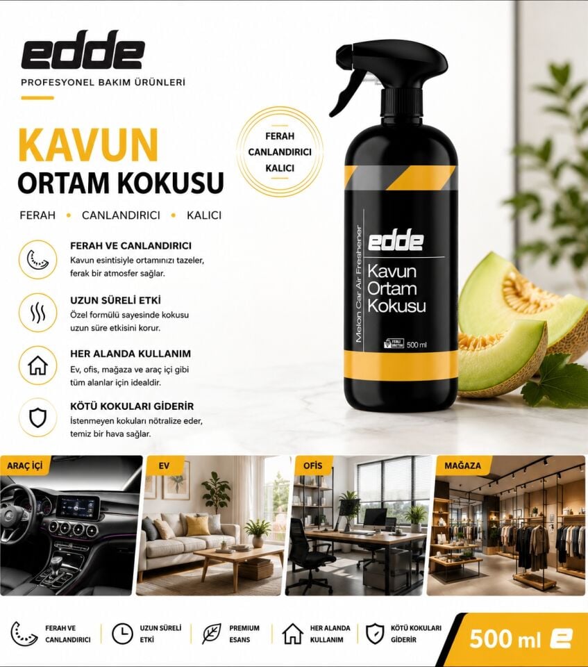Edde Kavun Kokulu Araba Araç Oto Ortam Kokusu Araç Içi Kokuları Oto Parfümü 500 ml Oto Detailing