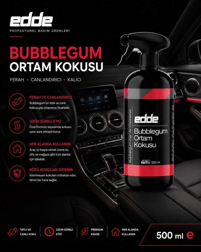Edde Bubblegum Kokulu Araba Araç Oto Ortam Kokusu Araç Içi Kokuları Oto Parfümü 500 ml Oto Detailing
