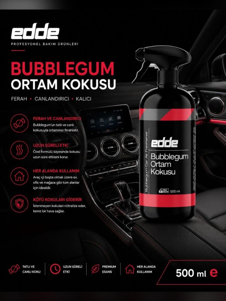 Edde Bubblegum Kokulu Araba Araç Oto Ortam Kokusu Araç Içi Kokuları Oto Parfümü 500 ml Oto Detailing