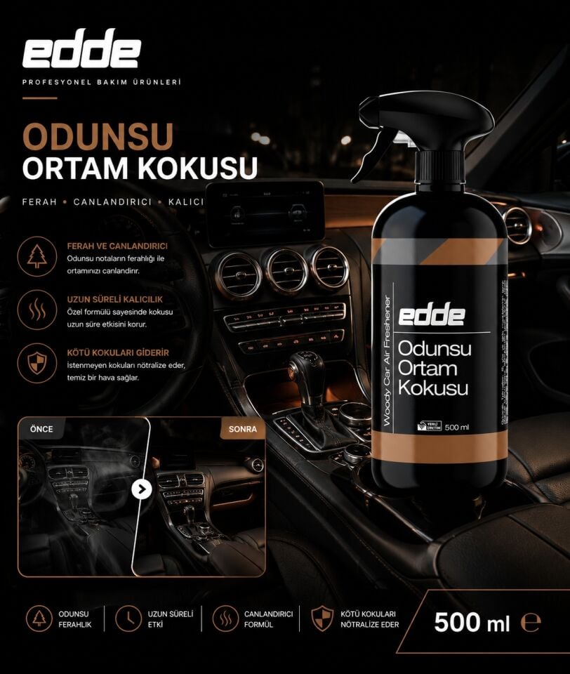 Edde Odunsu Araba Araç Oto Ortam Kokusu Araç Içi Kokuları Oto Parfümü 500 ml Oto Detailing