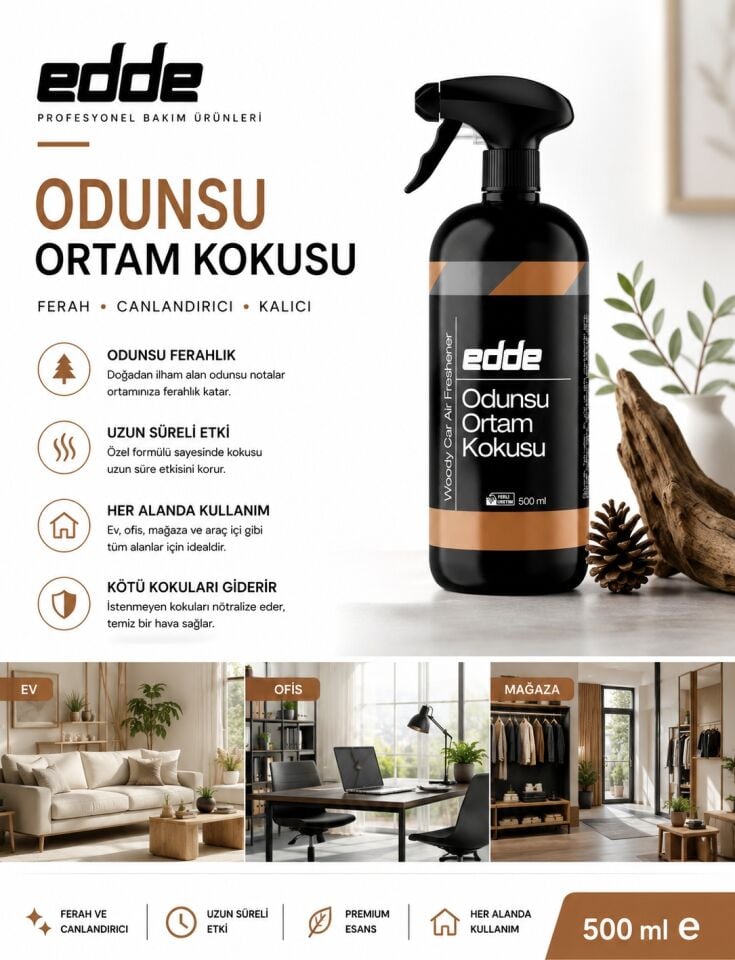 Edde Odunsu Araba Araç Oto Ortam Kokusu Araç Içi Kokuları Oto Parfümü 500 ml Oto Detailing