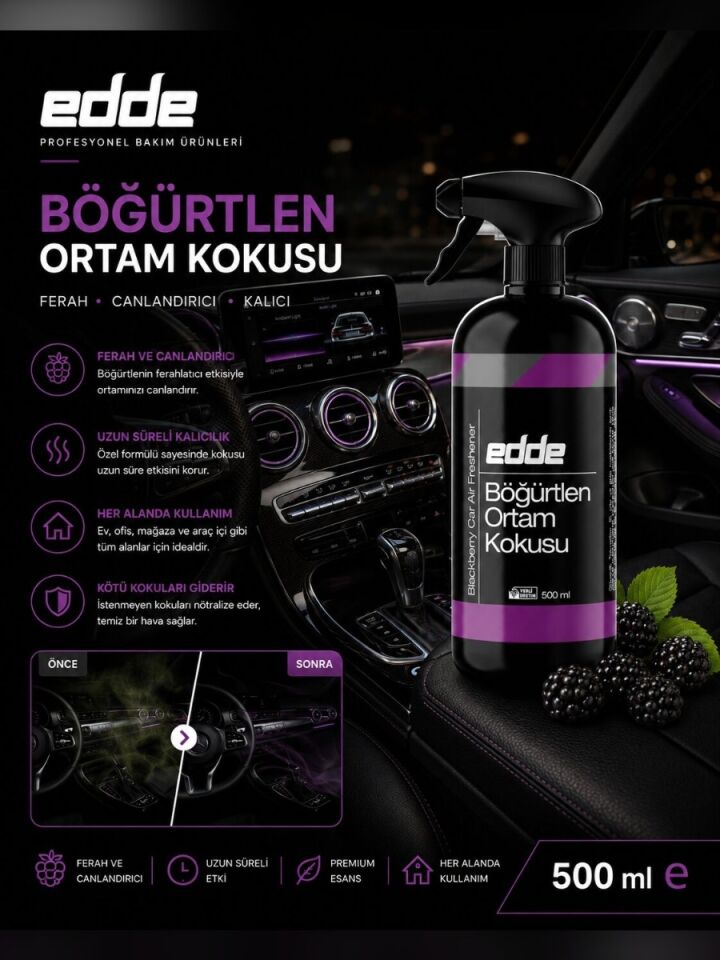 Edde Böğürtlen Kokulu Araba Araç Oto Ortam Kokusu Araç Içi Kokuları Oto Parfümü 500 ml Oto Detailing