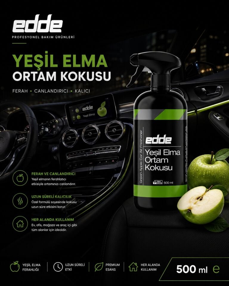 Edde Yeşil Elma Kokulu Araba Araç Oto Ortam Kokusu Araç Içi Kokuları Oto Parfümü 500 ml Oto Detailing