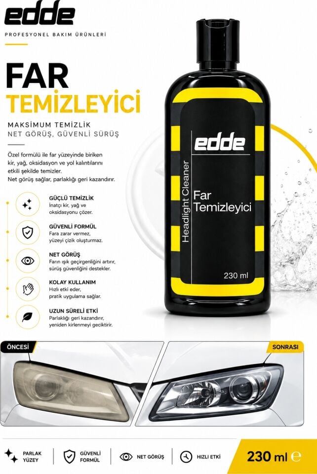 Edde Araba Araç Oto Far Temizleyici ve Parlatıcı 230ML Otodetailing