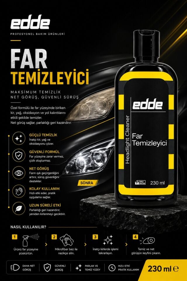 Edde Araba Araç Oto Far Temizleyici ve Parlatıcı 230ML Otodetailing