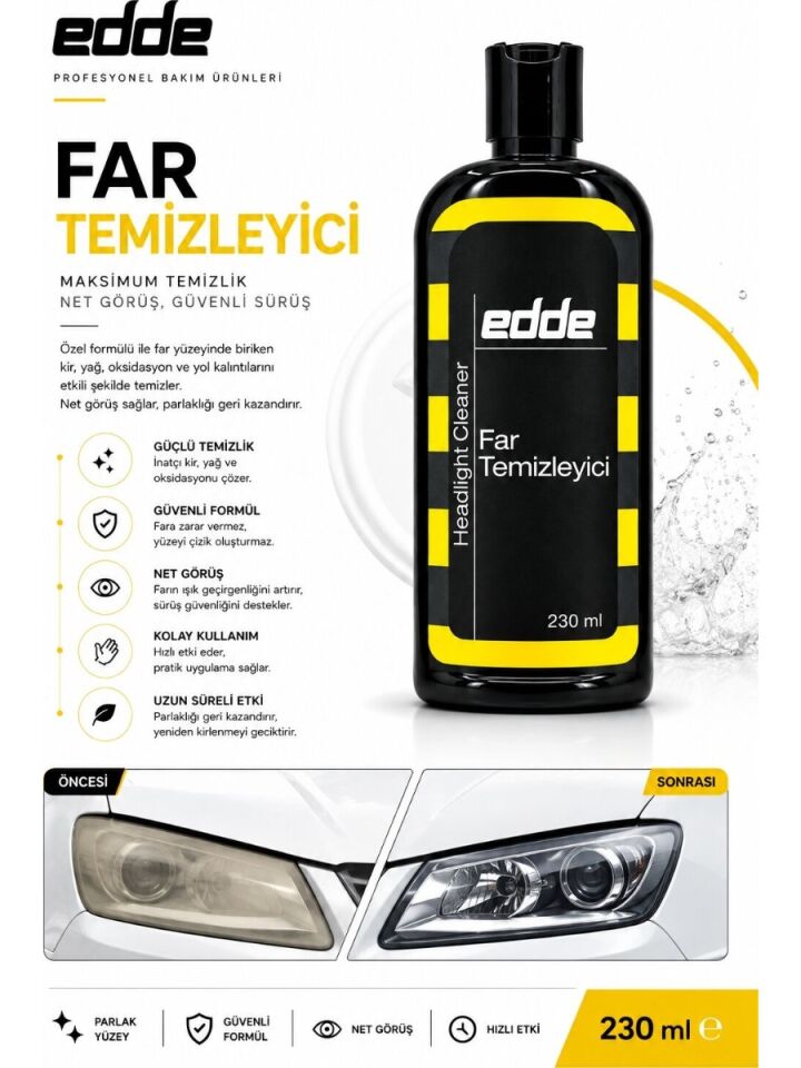 Edde Araba Araç Oto Far Temizleyici ve Parlatıcı 230ML Otodetailing