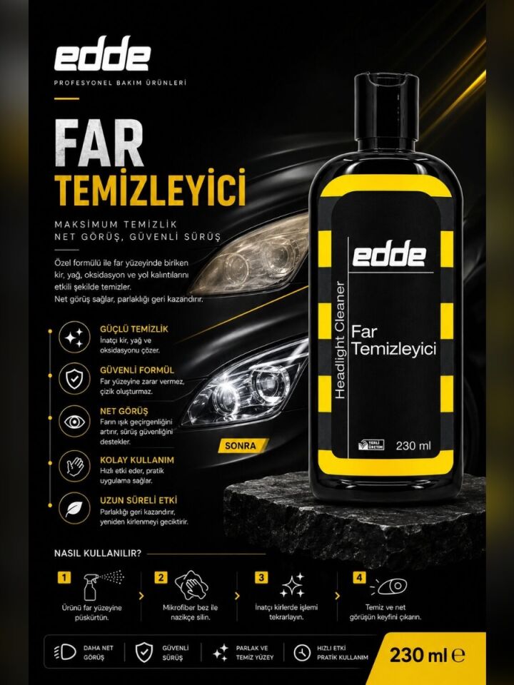 Edde Araba Araç Oto Far Temizleyici ve Parlatıcı 230ML Otodetailing