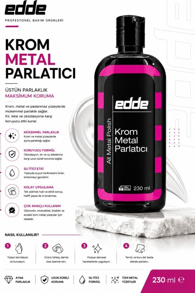 Edde Araba Araç Oto Krom ve Metal Parlatıcı Temizleyici 230ML Oto Detailing