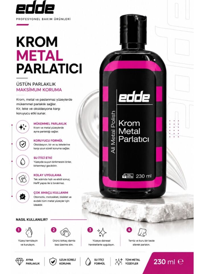 Edde Araba Araç Oto Krom ve Metal Parlatıcı Temizleyici 230ML Oto Detailing