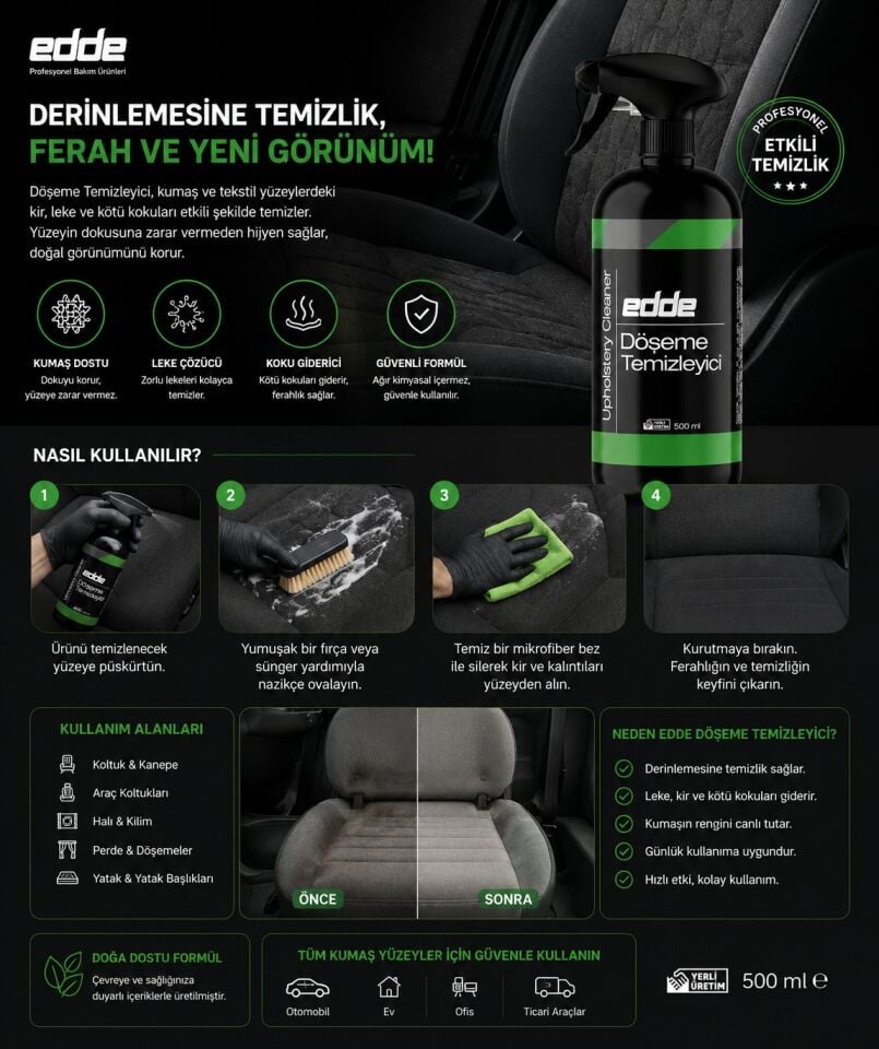 Edde Araba Araç Oto Döşeme Temizleyici Sprey 500ML Oto Detailing