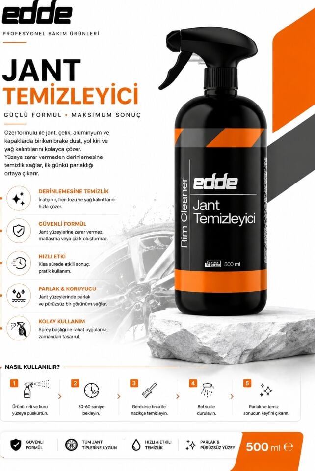 Edde Araba Araç Oto Jant Temizleyici Sprey 500ML Oto Detailing