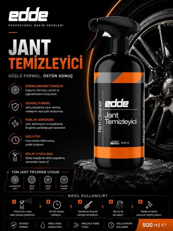 Edde Araba Araç Oto Jant Temizleyici Sprey 500ML Oto Detailing