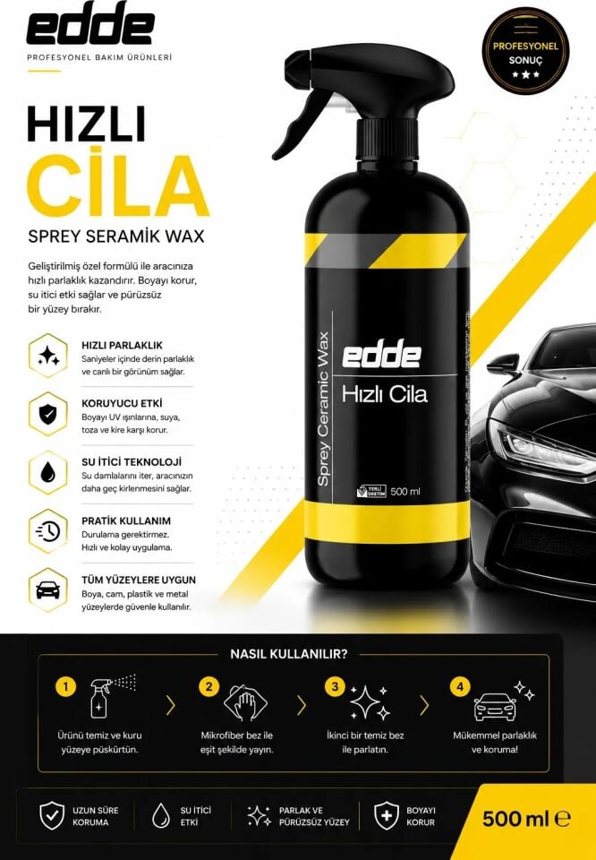 Edde Araba Araç Oto Hızlı Cila 500 Ml Oto Detailing