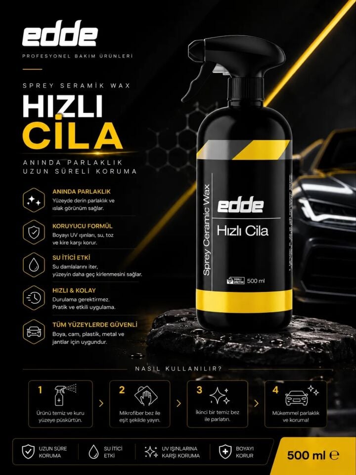 Edde Araba Araç Oto Hızlı Cila 500 Ml Oto Detailing