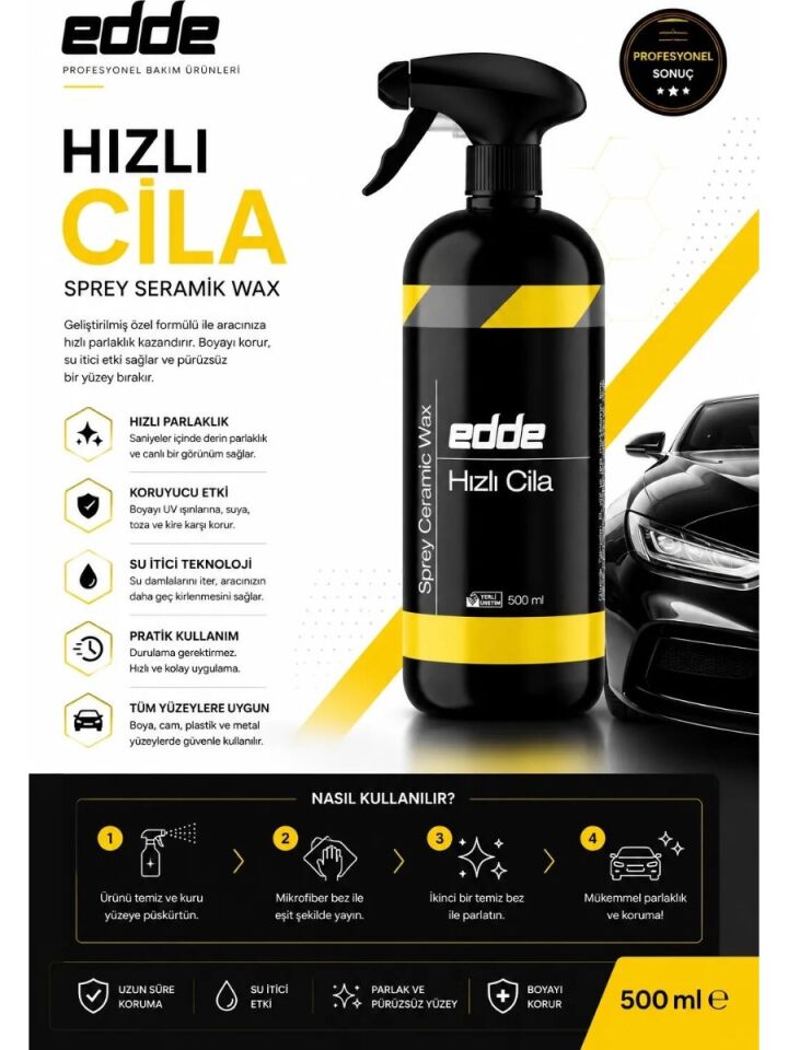 Edde Araba Araç Oto Hızlı Cila 500 Ml Oto Detailing
